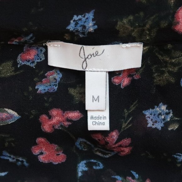 Joie Jamira Black 100% Silk Floral Tie Neck Lined Tiered Ruffle Mini Swing Dress - Picture 11 of 15